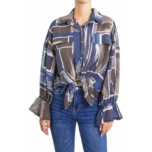 Camicia fantasia manica con volant 